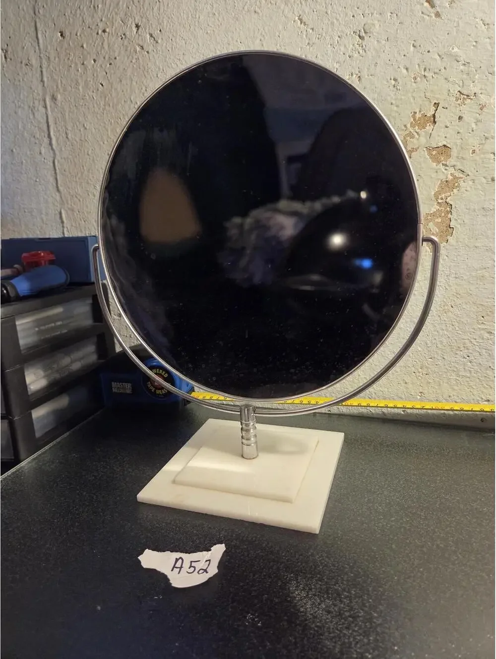 Mid-Century Modern Chrome Pedestal Vanity Mirror | Square White Tiered Base
